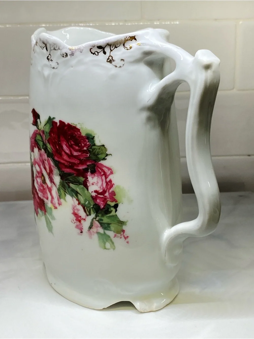 Vintage Old Foley Staffordshire Harmony Rose Porcelain Pitcher Gilt Floral Jugvi